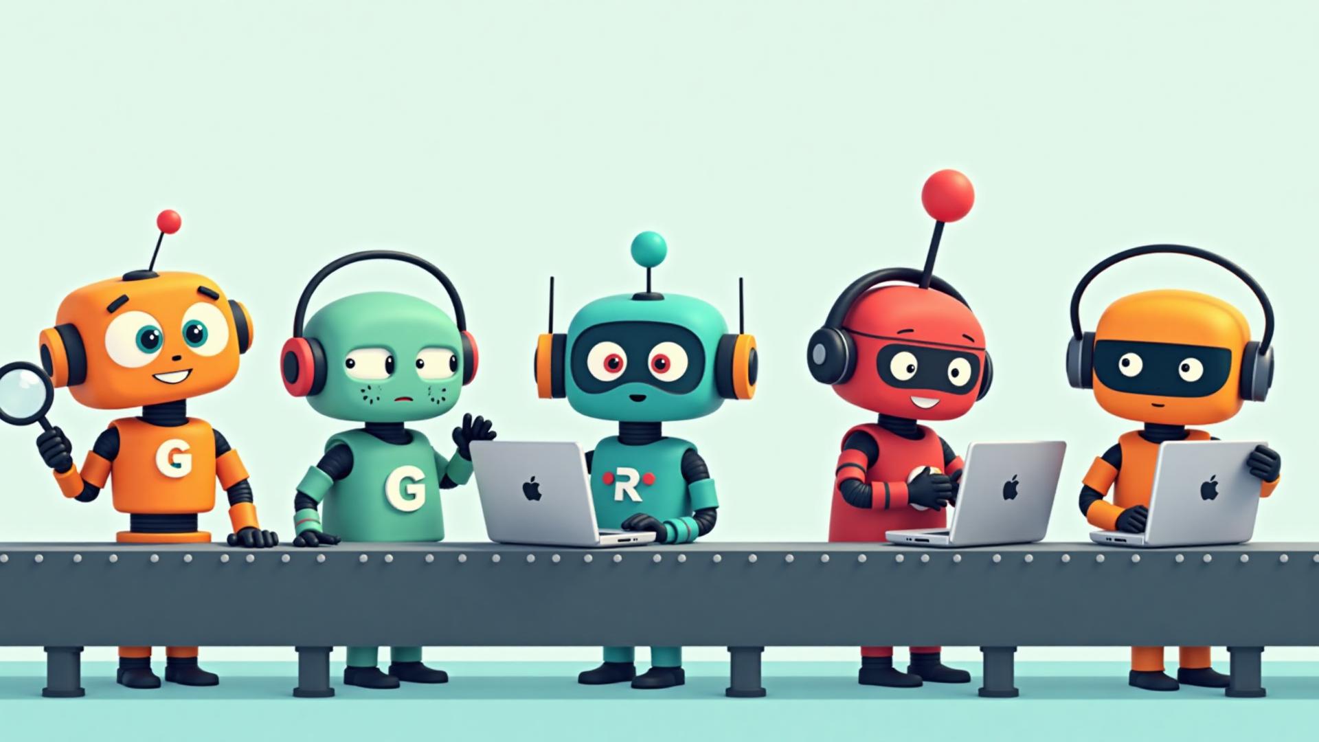 Team of robots tracking AI and SEO rankings